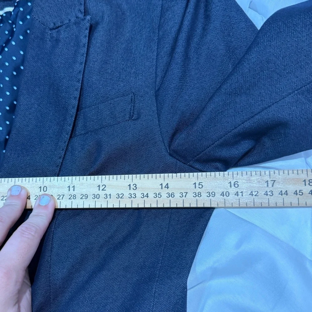 H&M Navy Blue‎ Open Front Tailored Blazer Jacket Women’s 4 Polka Dot Workwear - Picture 9 of 9